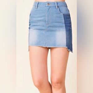 Wild Honey Two Tone Step Hem Denim Mini Skirt Raw Hem Blue Jean Size M Medium